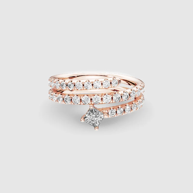 Bangle - Style Fashion Rings in Rose - Gold - Plated Aluminum with Etched PatternsChamaeleon spiral Lab Grown Diamond ring -Princess