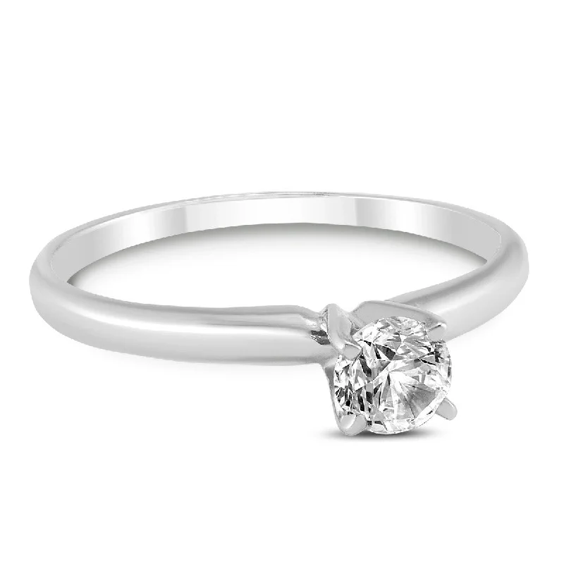 Three - Stone Women's Diamond Rings Symbolizing Past, Present, and Future with Emerald - Cut DiamondsMarquee Certified (J-K Color, SI1-SI2 Clarity) 1/3 Carat Round Diamond Solitaire Ring in 14K White Gold