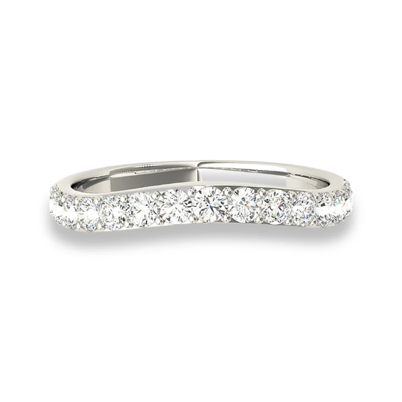 Cathedral - Style Women's Diamond Rings with a Raised Center Setting and Elaborate MetalworkCurved Diamond Wedding Band