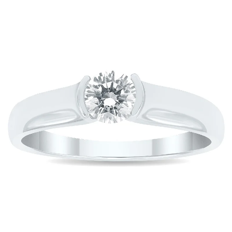 Vintage - Style Women's Diamond Rings with Floral - Engraved Bands and Multiple Diamond AccentsAGS Certified 3/4 Carat Half Bezel Diamond Solitaire Ring in 10K White Gold