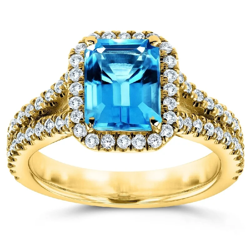 Marquise - Cut Women's Diamond Rings in Palladium for a Unique and Elongated ShapeAnnello by Kobelli 14k White Gold 2ct TGW Emerald Cut Swiss Blue Topaz and Diamond Halo Split Shank Gemstone Ring