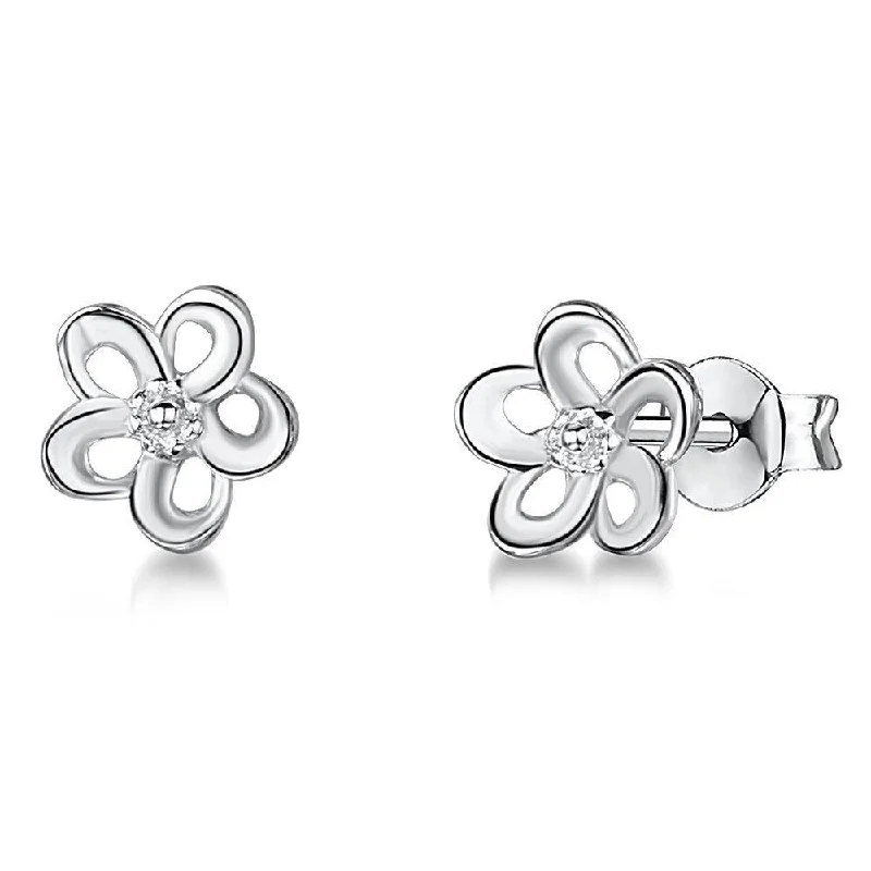 14K Gold Plated Heart - Shaped Stud Earrings for a Romantic and Feminine LookSterling Silver and Cubic Zirconia Flower Studs