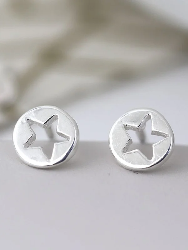 Men's Stainless Steel Skull Stud Earrings with Black Enamel for an Edgy and Rock - Inspired StyleTiny Star Cut Out Disc Studs