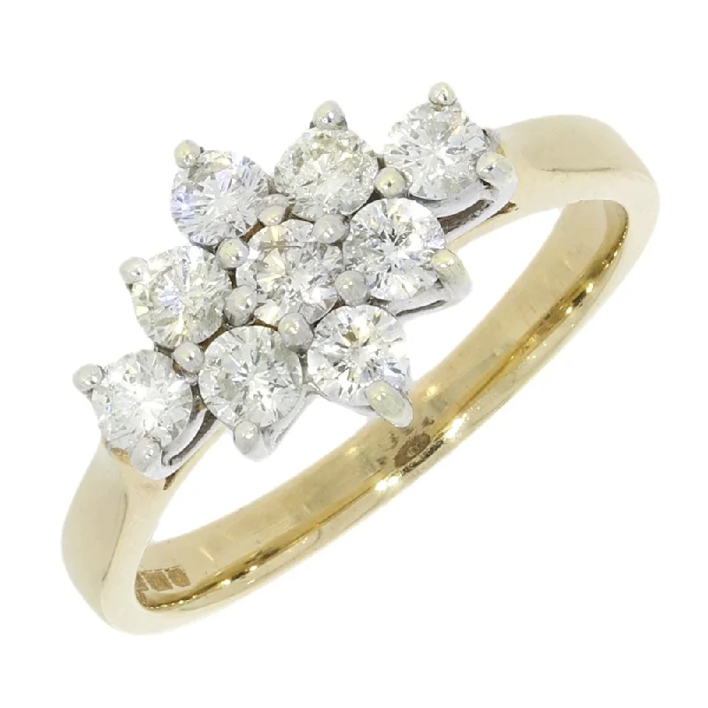 Pear - Shaped Women's Diamond Rings in Yellow Gold with a Single - Diamond Pendant Look9ct Yellow Gold 0.77ct Diamond Cluster Ring