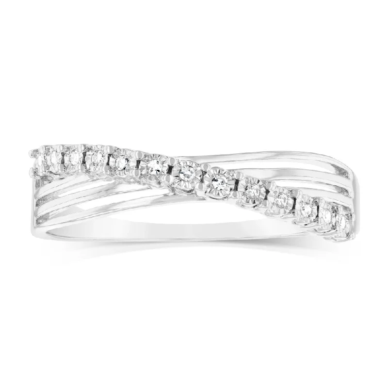 Three - Stone Women's Diamond Rings Symbolizing Past, Present, and Future with Emerald - Cut DiamondsLuminesce Lab Grown Sterling Silver in 13 Diamonds Ring