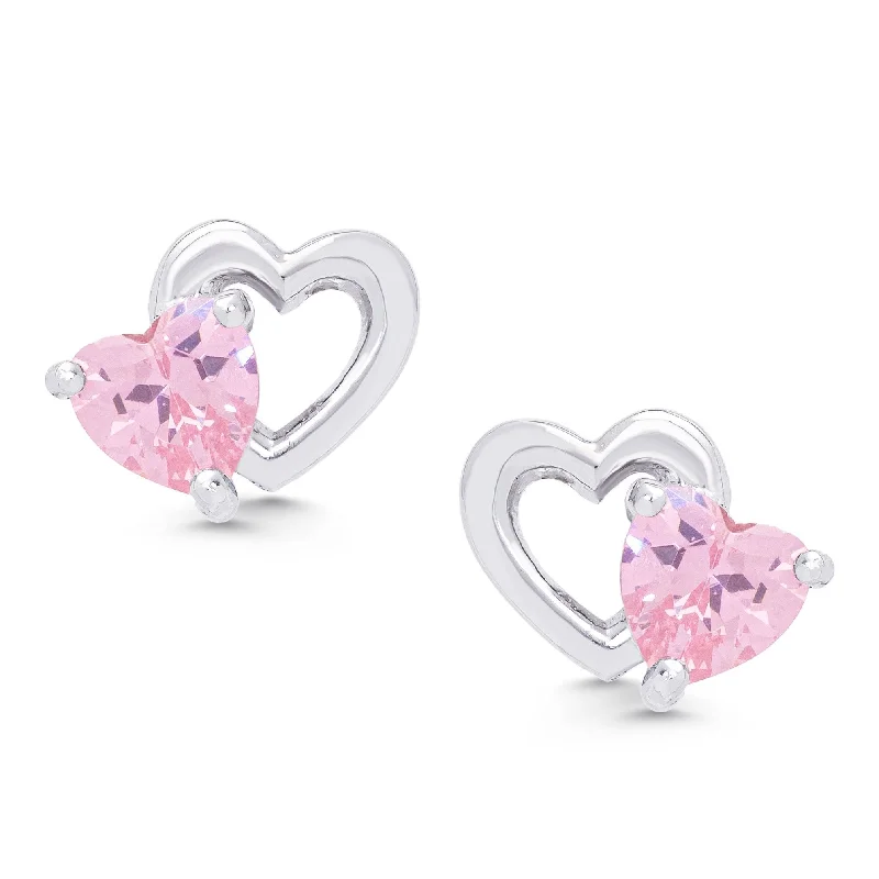 Rose Gold - Tone Geometric - Patterned Stud Earrings for a Modern and Trendy LookPink CZ Double Heart Stud Earrings in Sterling Silver