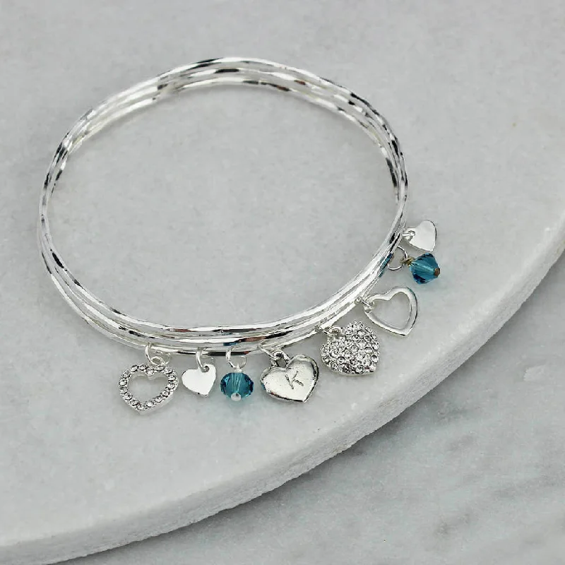 Bangle Bracelets with Adjustable Screw - Closures for a Secure FitPersonalised Diamante Heart Charm Bangle Set