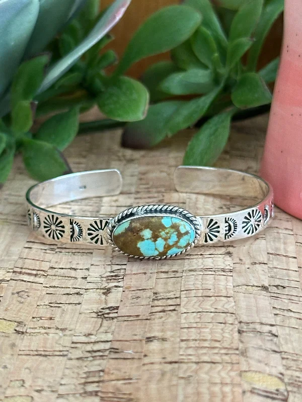 Vintage - Inspired Women's Cuff Bracelets with Filigree Work for a Retro AppealSouthwest Made #8 Turquoise & Sterling Silver Cuff Bracelet