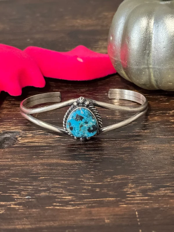 Women's Sterling Silver Cuff Bracelets with Engraved Floral Patterns for a Romantic LookDave Skeets Blue Ridge Turquoise & Sterling Silver Cuff Bracelet