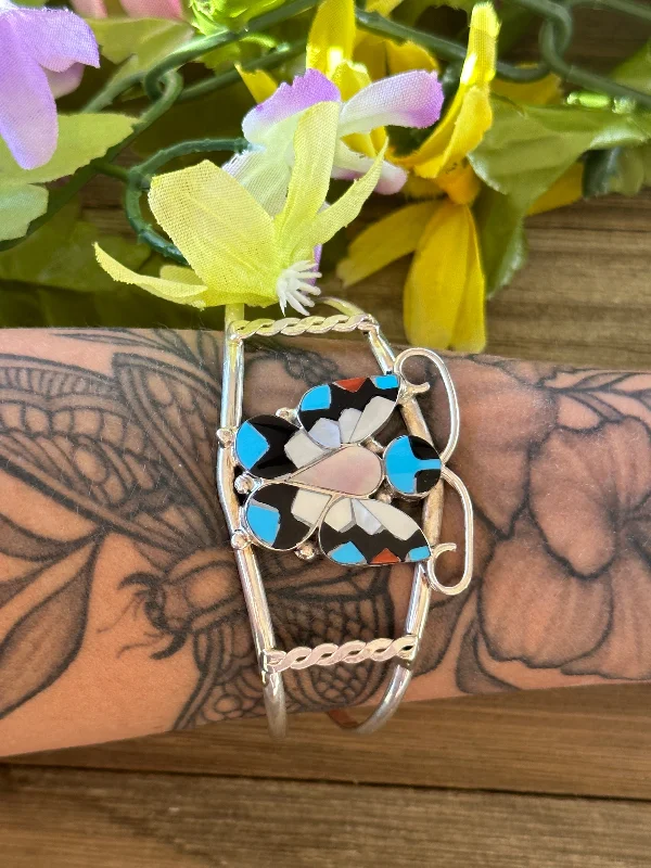 Enamel - Painted Women's Cuff Bracelets in Bold Colors for a Pop of ColorAlison Dishta Multi Stone & Sterling Silver Butterfly Inlay Cuff Bracelet