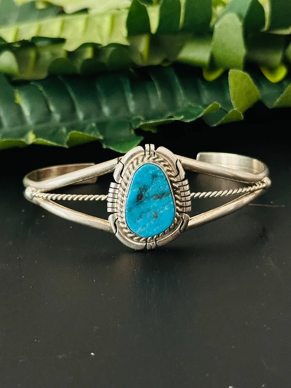 Women's Cuff Bracelets with Personalized Initials or Names for a Customized GiftNavajo Made Kingman Turquoise & Sterling Silver Cuff Bracelet