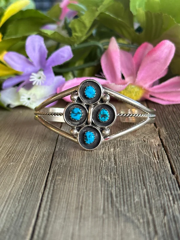 Women's Cuff Bracelets with Celtic Knot Patterns for a Mysterious and Cultural AppealNavajo Made Kingman Turquoise and Sterling Silver Shadow Box Cuff Bracelet