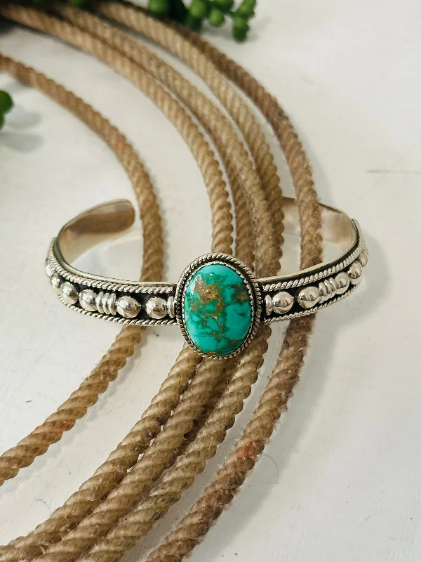 Women's Cuff Bracelets with Personalized Initials or Names for a Customized GiftSouthwest Made Emerald Valley Turquoise & Sterling Silver Cuff Bracelet