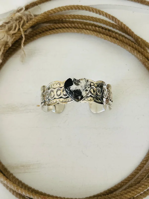 Wooden Women's Cuff Bracelets with Carved Motifs for a Natural and Artistic LookSouthwest Made White Buffalo & Sterling Silver Cuff Bracelet