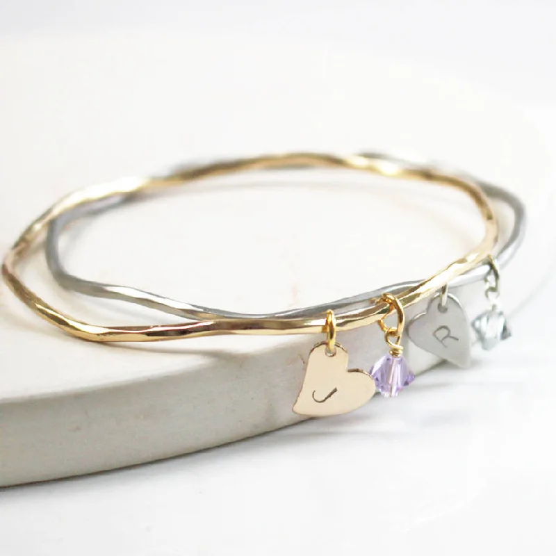 Bangle Bracelets with Adjustable Screw - Closures for a Secure FitPersonalised Heart And Swarovski Crystal Bangle