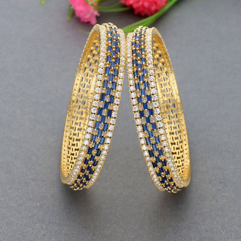 Rose Gold - Plated Bangles with Cubic Zirconia for a Glamorous TouchZirconia Bangles ZBGL10420/Navy Blue