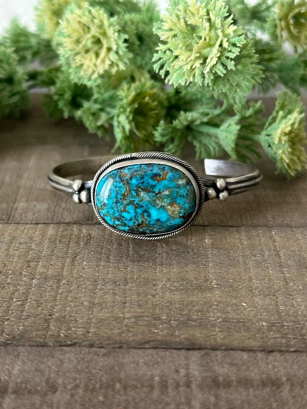 Magnetic Closure Women's Cuff Bracelets with Crystal Embellishments for Easy WearNavajo Made Kingman Turquoise & Sterling Silver Cuff Bracelet