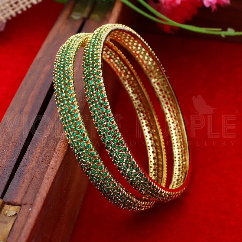 Solid Gold Bangles with Intricate Floral Engravings for a Luxurious LookZirconia Bangles ZBGL10018/Green