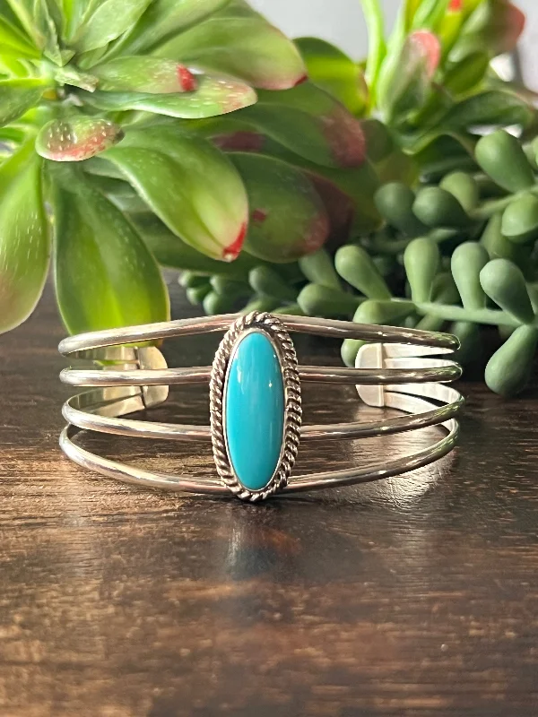 Silk - Wrapped Women's Cuff Bracelets in Soft Pastels for a Delicate and Elegant AppearanceNavajo Made Kingman Turquoise & Sterling Silver Cuff Bracelet