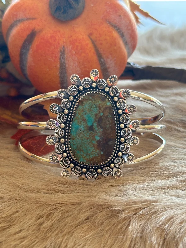 Large - Sized Women's Leather Cuff Bracelets with Studded Details for a Punk - Rock VibeSouthwest Made #8 Turquoise & Sterling Silver Cuff Bracelet