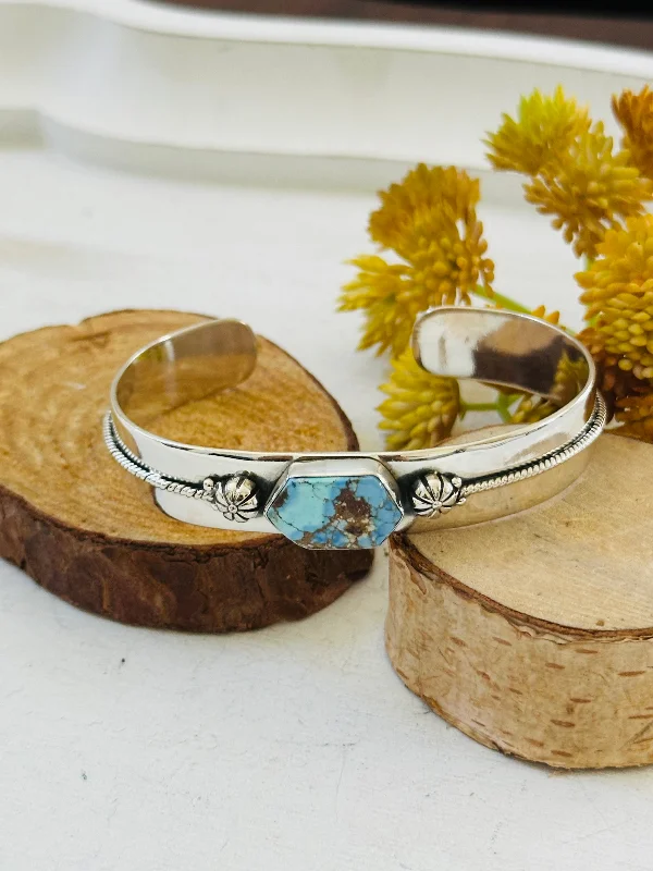 Women's Sterling Silver Cuff Bracelets with Engraved Floral Patterns for a Romantic LookSouthwest Made Golden Hills Turquoise & Sterling Silver Cuff Bracelet