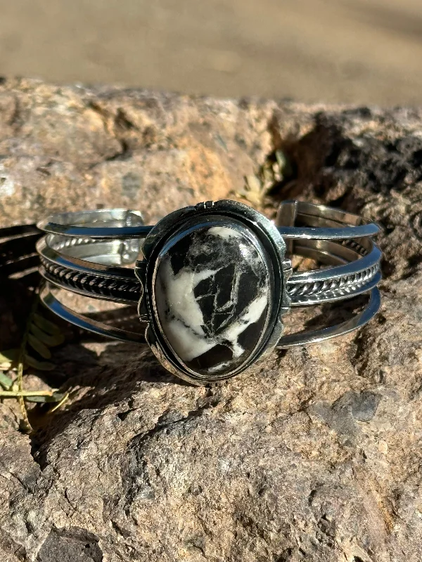 Women's Sterling Silver Cuff Bracelets with Engraved Floral Patterns for a Romantic LookPriscilla A Smith White Buffalo & Sterling Silver Cuff Bracelet