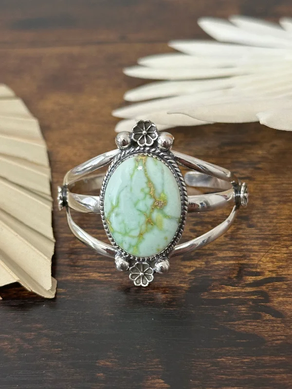 Gold - Plated Women's Cuff Bracelets with Precious Gemstone Inlays for Luxury and EleganceSouthwest Made Palomino Variscite & Sterling Silver Cuff Bracelet