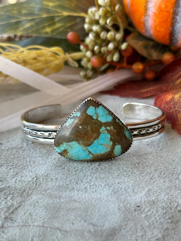 Women's Cuff Bracelets with Hamsa Hand Charms for Protection and Good LuckSouthwest Made #8 Turquoise & Sterling Silver Cuff Bracelet