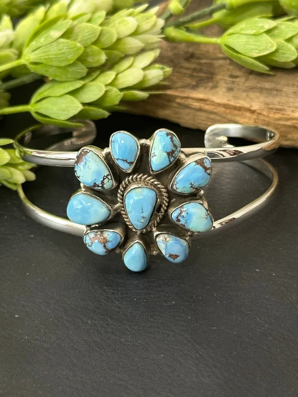 Women's Sterling Silver Cuff Bracelets with Engraved Floral Patterns for a Romantic LookSouthwest Made Golden Hills Turquoise & Sterling Silver Cuff Bracelet