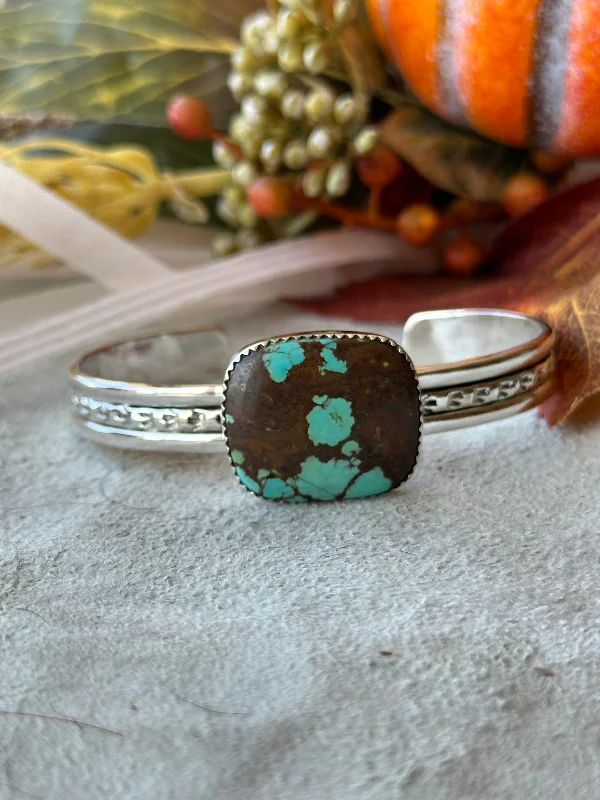 Wooden Women's Cuff Bracelets with Carved Motifs for a Natural and Artistic Look(Southwest Made #8 Turquoise & Sterling Silver Cuff Bracelet