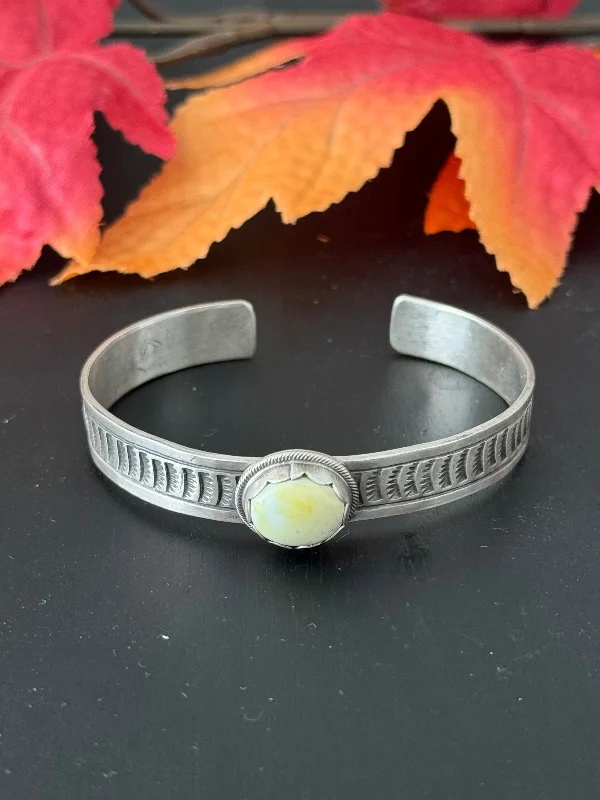 Stackable Women's Cuff Bracelets in Different Sizes and Materials for Layered StylingTillie John Palomino Variscite and Sterling Silver Cuff Bracelet