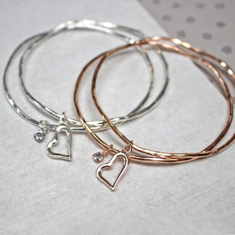 Solid Gold Bangles with Intricate Floral Engravings for a Luxurious LookLove Heart Stacking Bangle