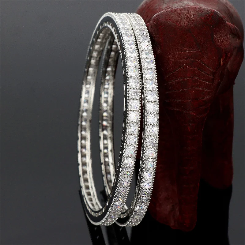 Vintage - Inspired Bangle Bracelets with Filigree and Rhinestone AccentsZirconia Bangles ZBGL10705