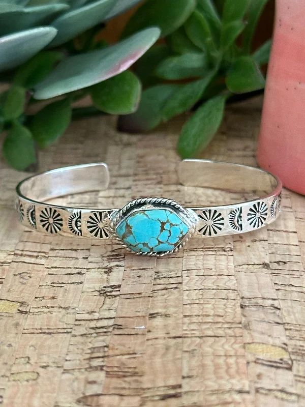 Silk - Wrapped Women's Cuff Bracelets in Soft Pastels for a Delicate and Elegant AppearanceSouthwest Made #8 Turquoise & Sterling Silver Cuff Bracelet