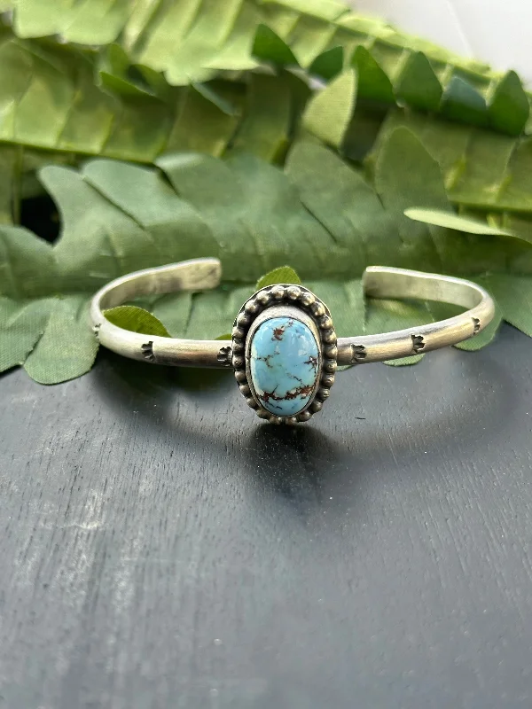 Vintage - Inspired Women's Cuff Bracelets with Filigree Work for a Retro AppealNavajo Made Golden Hills Turquoise & Sterling Silver Cuff Bracelet