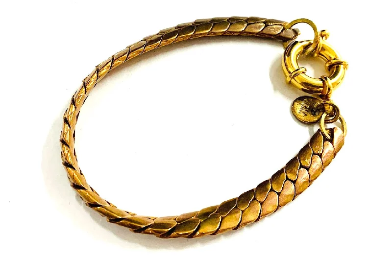 Leather - Wrapped Bangles with Studded Details for a Rock - Chic VibeWide snake chain brass bracelet