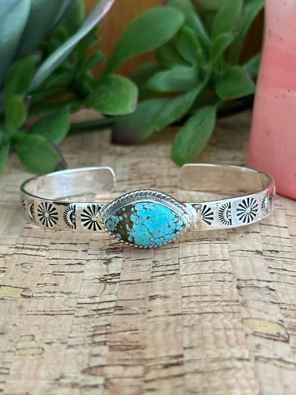 Magnetic Closure Women's Cuff Bracelets with Crystal Embellishments for Easy WearSouthwest Made #8 Turquoise & Sterling Silver Cuff Bracelet