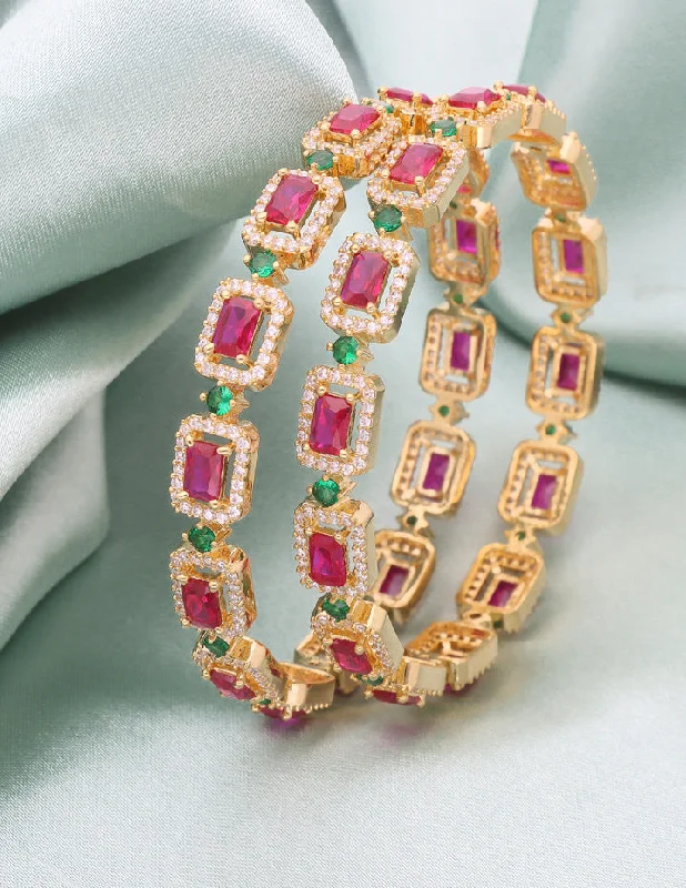 Bangle Sets with Mix - and - Match Patterns for a Versatile AccessoryDesigner Zircon Gold Plated Bangles ZBGL10937