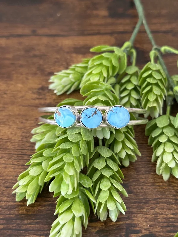 Leather - and - Metal Combo Women's Cuff Bracelets in Rustic Brown for a Western StyleNavajo Made Golden Hills Turquoise & Sterling Silver Cuff Bracelet