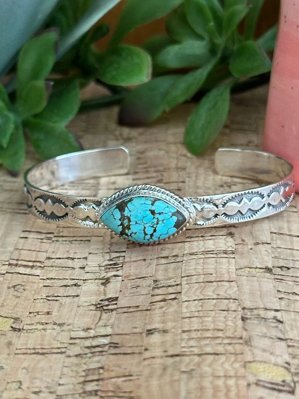 Large - Sized Women's Leather Cuff Bracelets with Studded Details for a Punk - Rock VibeSouthwest Made #8 Turquoise & Sterling Silver Cuff Bracelet