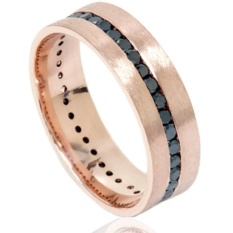 Men's Carbon Fiber - Inlaid Wedding Bands in Stainless Steel for a High - Tech and Stylish Design1 1/10ct Channel Set Black Diamond Brushed Ring Rose Gold Mens Wedding Band