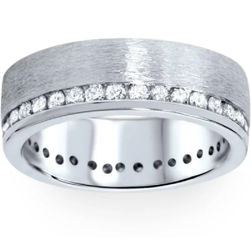 Men's Tungsten Carbide Wedding Bands with a Matte Finish and Grooved Details for a Modern and Durable Option1 1/10ct Diamond Eternity Wedding Ring Brushed Band