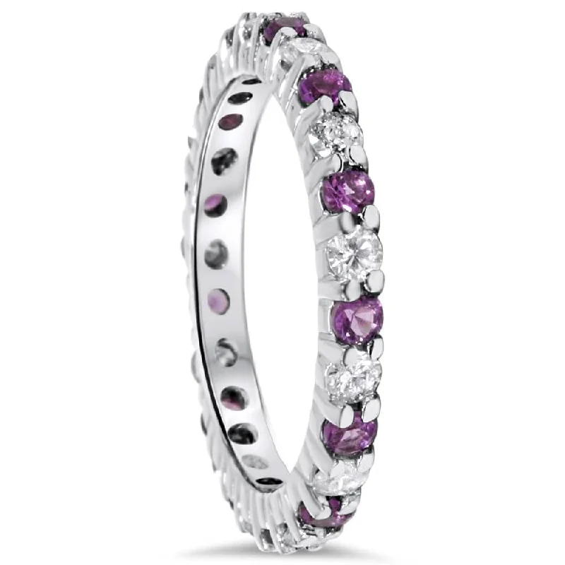 Matte - Black Ceramic Wedding Bands with a Polished Edge for a Sleek and Modern Appearance1 1/2ct Diamond & Amethyst Eternity Stackable Ring White Gold