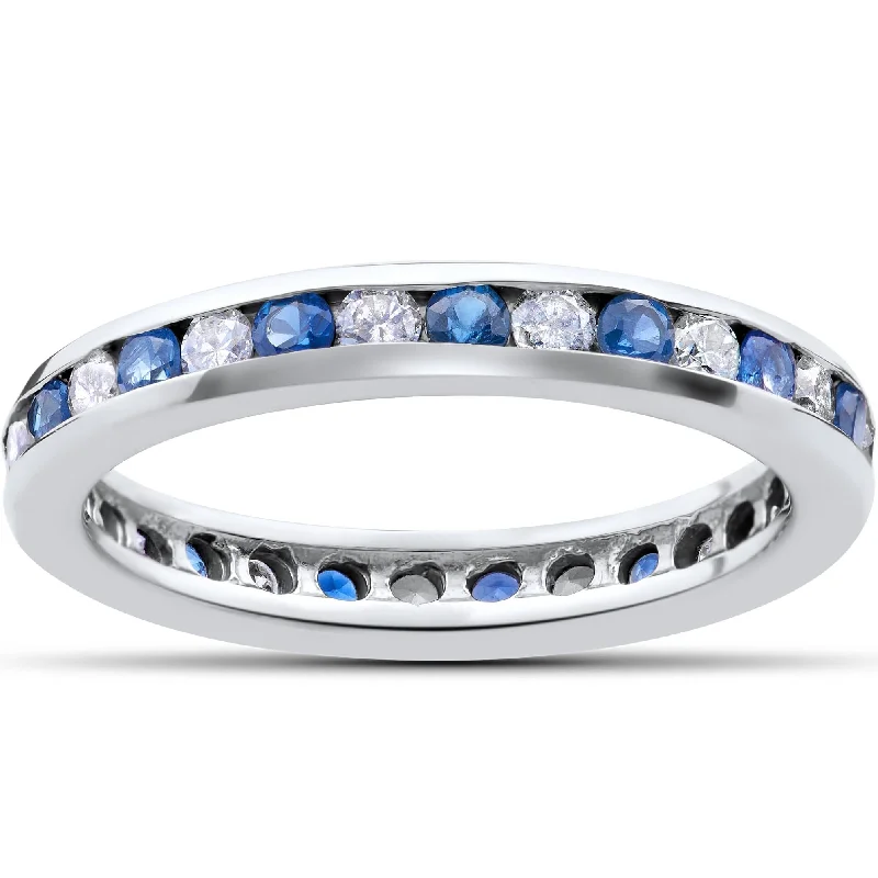 Two - Tone Gold and Silver Wedding Bands with a Twist Design for a Contemporary and Eye - Catching Style1 1/2ct Diamond & Sapphire Eternity Ring White Gold