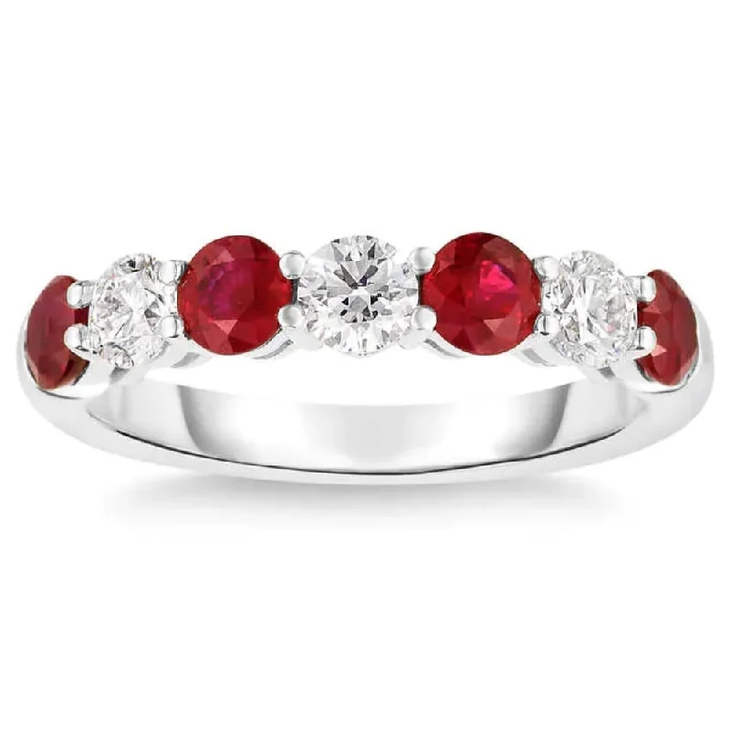 Rose Gold - Plated Engagement and Wedding Band Sets with a Halo of Cubic Zirconia for a Glamorous and Affordable Look1 1/2Ct TW Round Diamond & Created Ruby Wedding Anniversary Ring in Gold