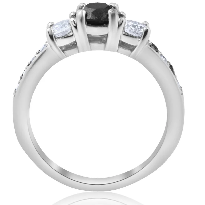 Art Deco - Inspired Wedding Bands with Geometric Patterns in Platinum for a Retro and Glamorous Style1 1/4CT Black & White Diamond Engagement 3-Stone Ring White Gold