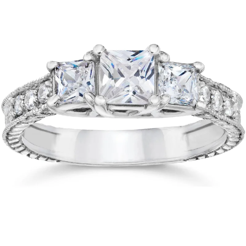 18K White Gold Classic Round - Cut Diamond Wedding Bands for a Timeless and Elegant Look1 1/4ct Vintage Three Stone Princess Cut Diamond Engagement Ring White Gold