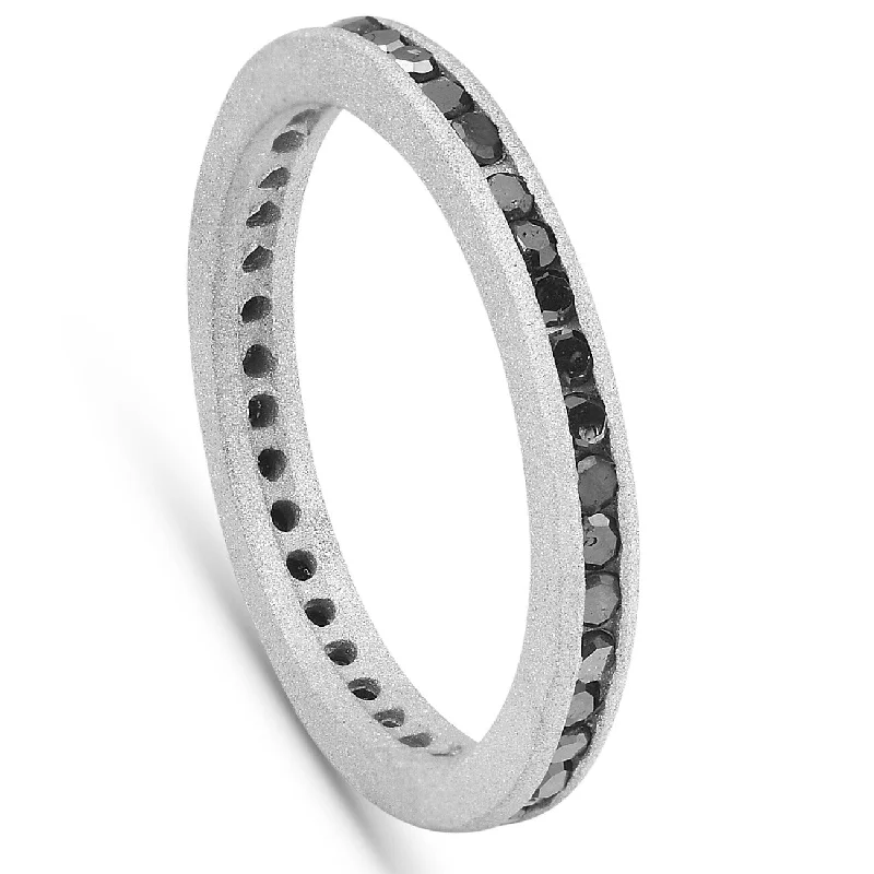 Men's Tungsten Carbide Wedding Bands with a Matte Finish and Grooved Details for a Modern and Durable Option1/2ct Raw Black Diamond Channel Set Eternity Ring White Gold