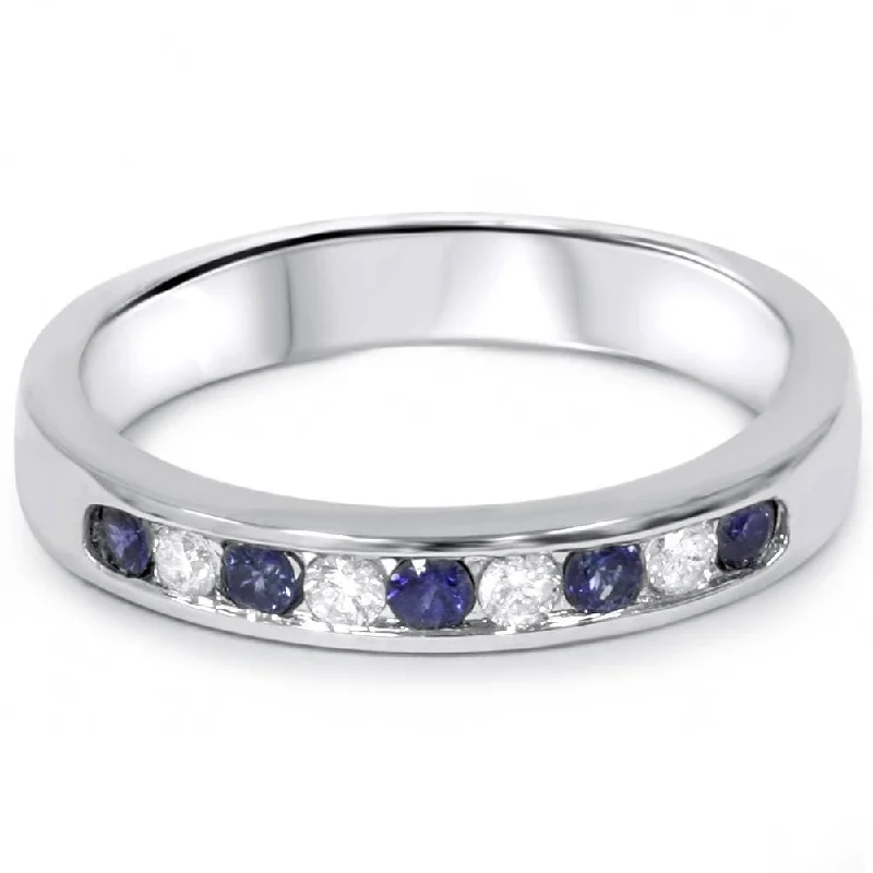 Stackable Wedding Bands in Sterling Silver with Enamel Inlays for a Colorful and Versatile Option1/4ct Blue Sapphire Lab Grown Diamond Channel Set Wedding Ring White Gold