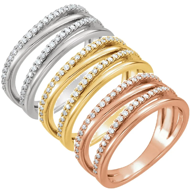 Vintage - Style Filigree Wedding Bands in 14K Gold for a Romantic and Antique - Inspired Aesthetic1/4ct Diamond Multirow Ring Available in White, Yellow or Rose Gold